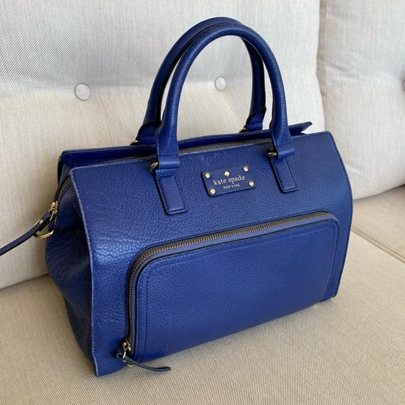 GENTLY LOVED Kate Spade blue pebble grain leather satchel with shoulder strap - Picture 3 of 12